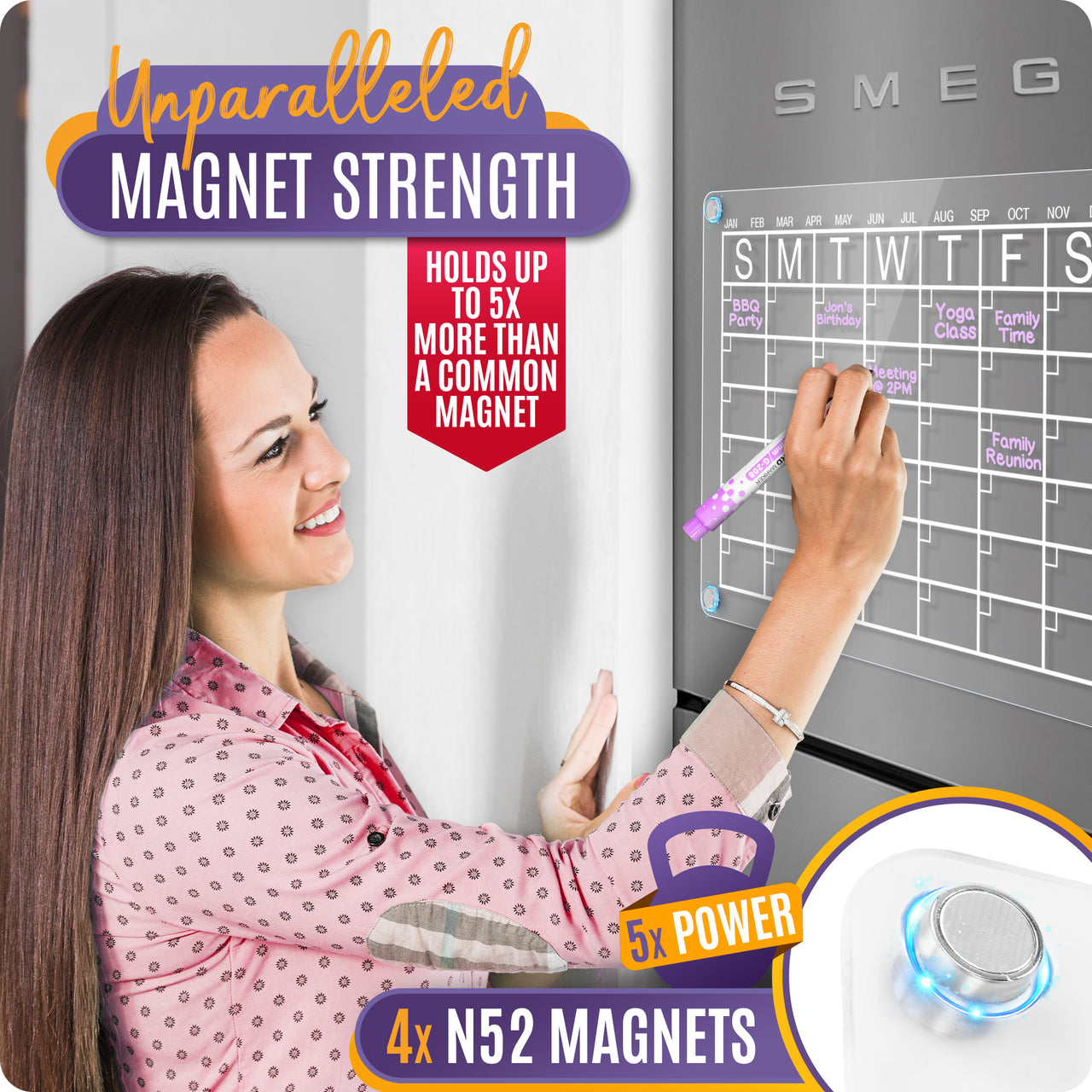 Siantell Monthly Magnetic Acrylic Calendar for Fridge