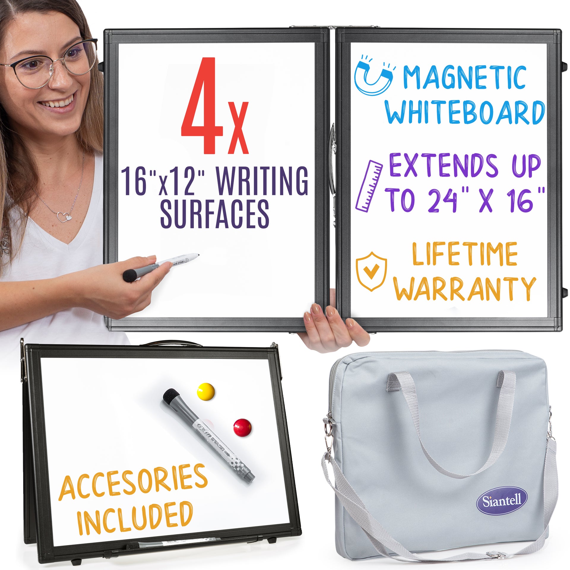 Desktop Dry Erase Magnetic Whiteboard - 16 x 12 Double Sided