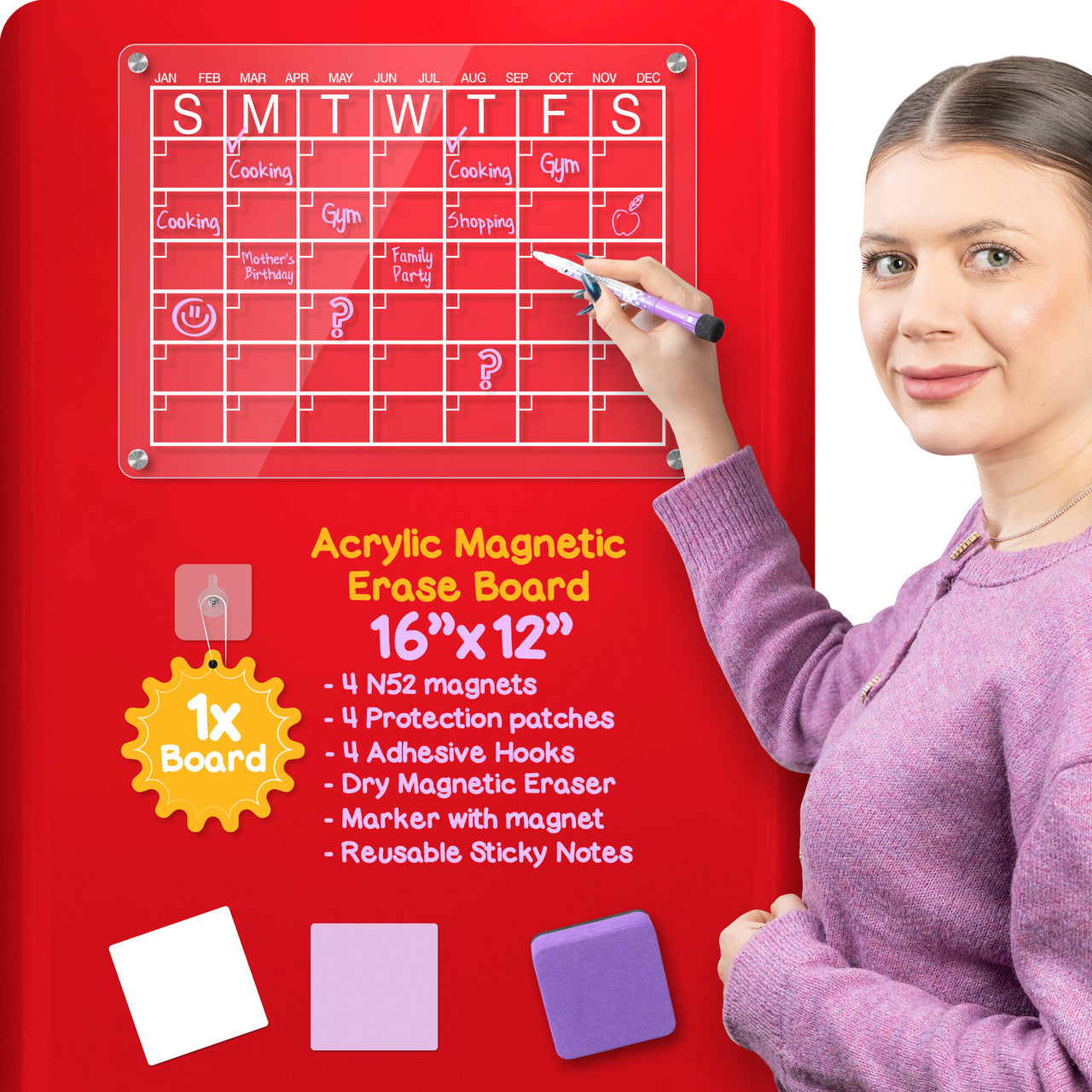 Siantell Monthly Magnetic Acrylic Calendar for Fridge