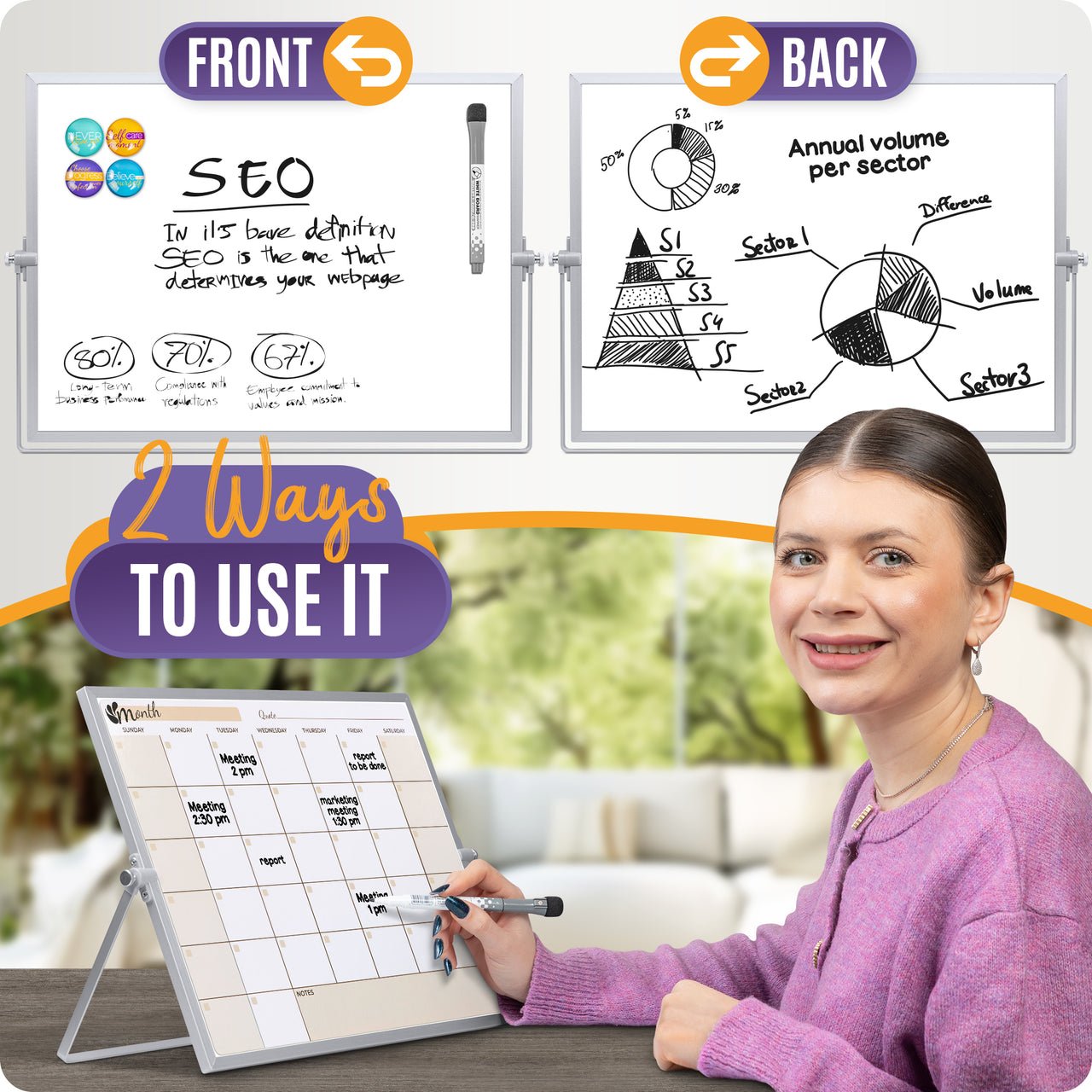 Siantell Silver Magnetic White Board with Stand for Desktop