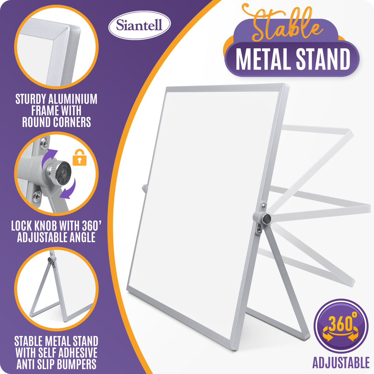 Siantell Silver Magnetic White Board with Stand for Desktop